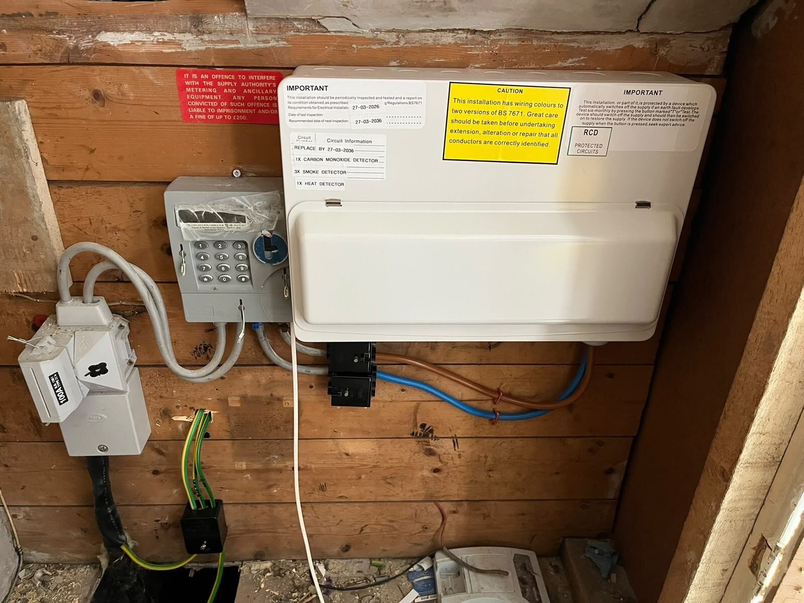 Consumer unit wiring completed to a high standard